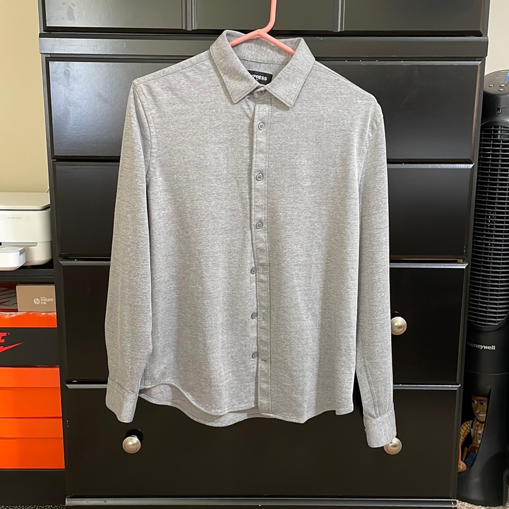 Express Grey Soft Touch Button Up - 15-15.5